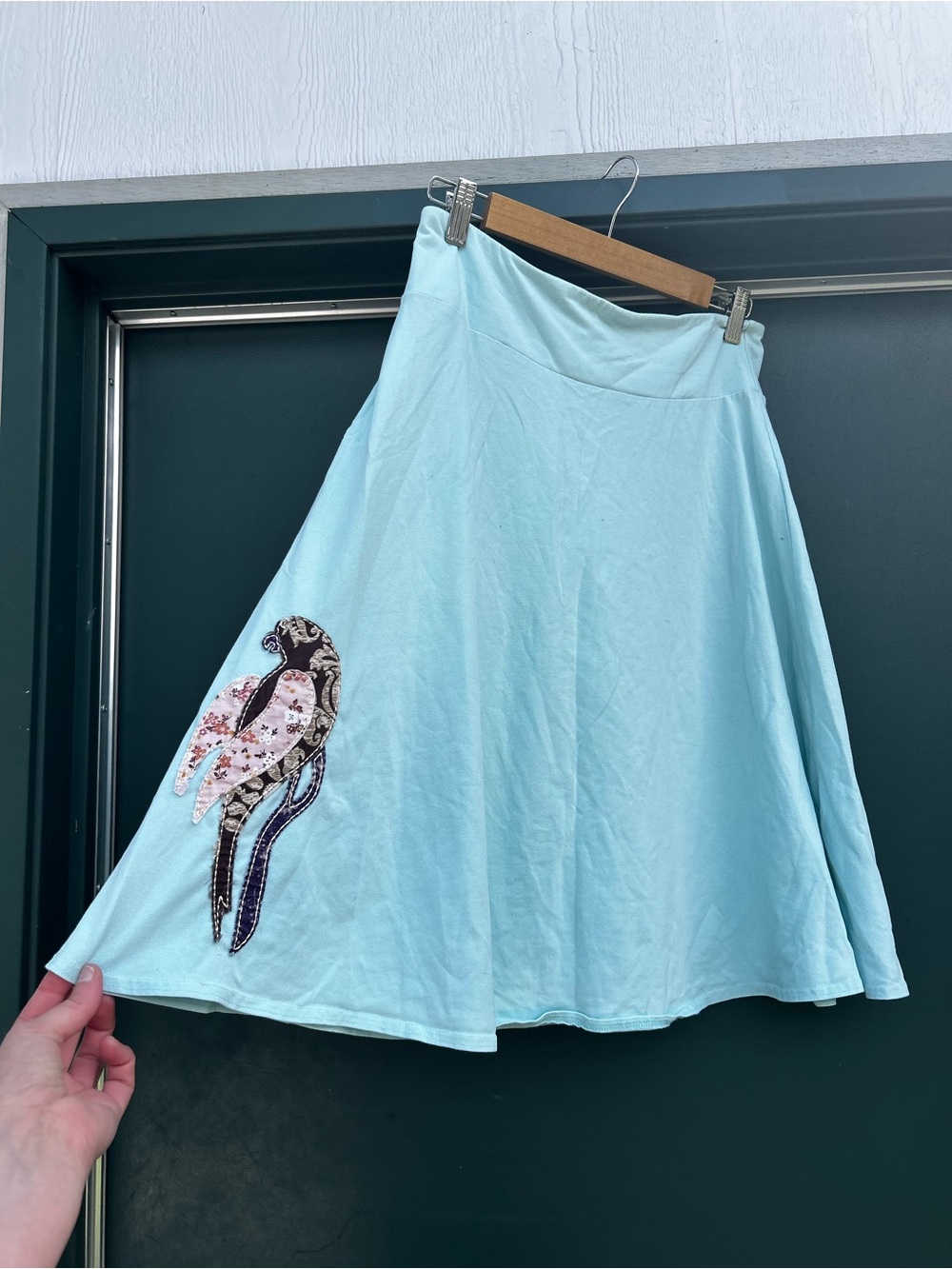 Light Blue Circle Skirt with Parrot Embellishment